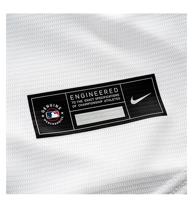Genuine heat transferred MLB Nike jock tag on moisture-wicking fabric.