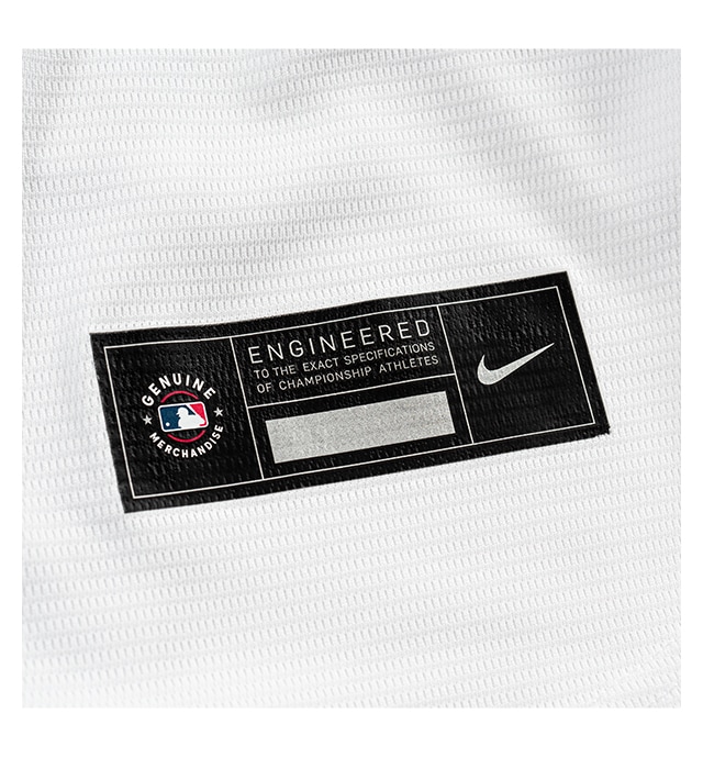 Genuine heat transferred MLB Nike jock tag on moisture-wicking fabric.
