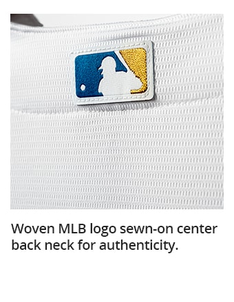Woven MLB logo sewn-on center back neck for authenticity.