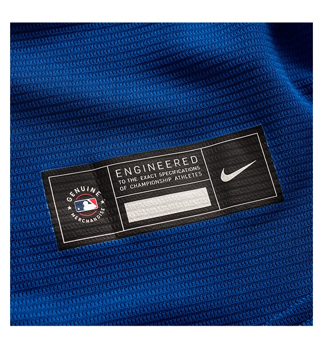 Genuine heat transferred MLB Nike jock tag on moisture-wicking fabric.