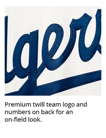 Premium twill team logo and numbers on back for an on-field look.