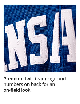 Premium twill team logo and numbers on back for an on-field look.