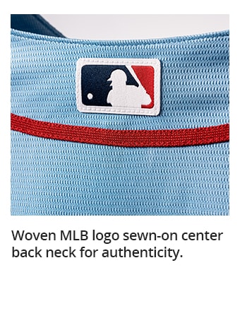 Woven MLB logo sewn-on center back neck for authenticity.