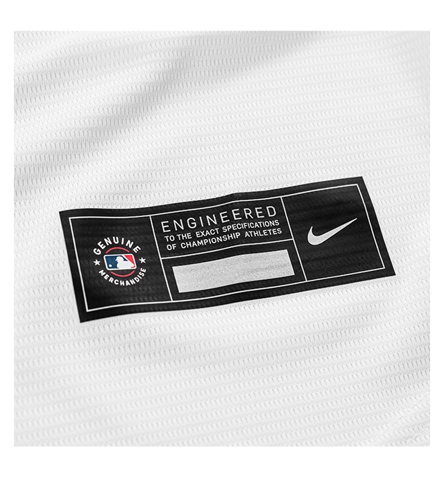 Genuine heat transferred MLB Nike jock tag on moisture-wicking fabric.