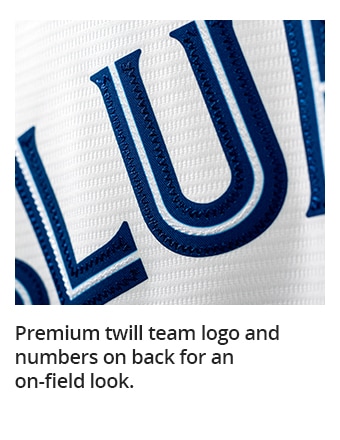 Premium twill team logo and numbers on back for an on-field look.