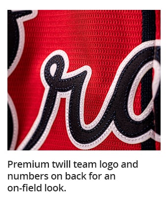 Premium twill team logo and numbers on back for an on-field look.