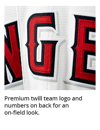 Premium twill team logo and numbers on back for an on-field look.