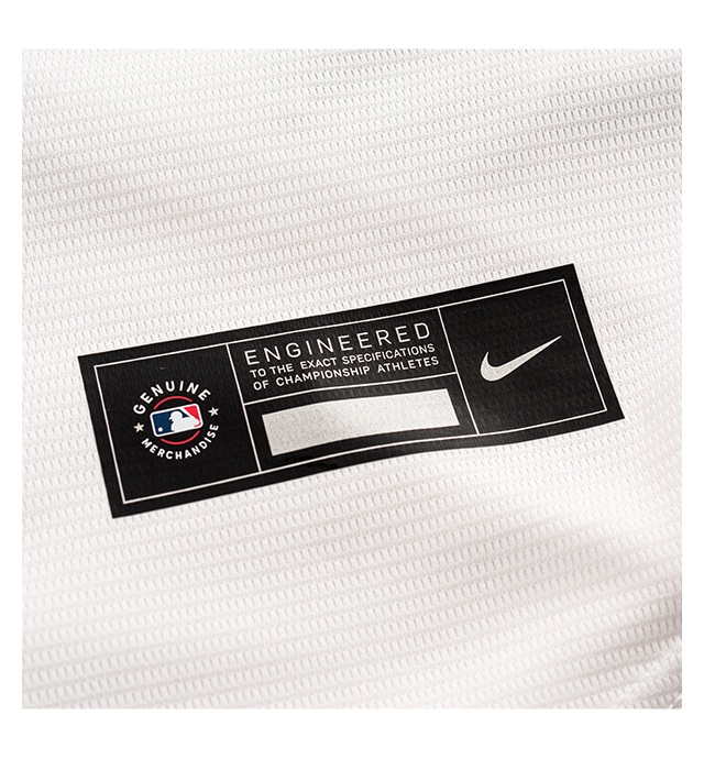 Genuine heat transferred MLB Nike jock tag on moisture-wicking fabric.