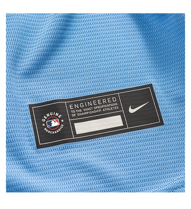 Genuine heat transferred MLB Nike jock tag on moisture-wicking fabric.