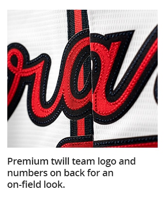 Premium twill team logo and numbers on back for an on-field look.