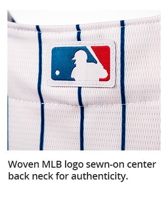 Woven MLB logo sewn-on center back neck for authenticity.