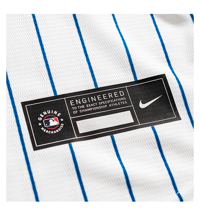 Genuine heat transferred MLB Nike jock tag on moisture-wicking fabric.