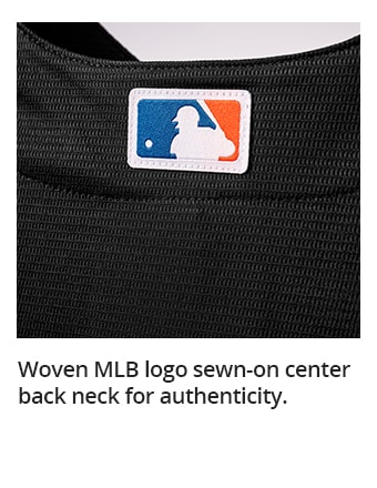 Woven MLB logo sewn-on center back neck for authenticity.