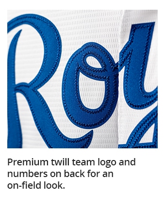 Premium twill team logo and numbers on back for an on-field look.