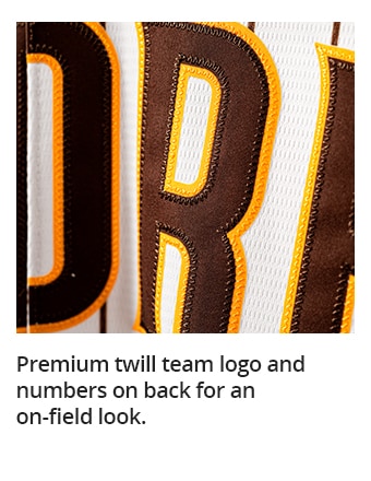 Premium twill team logo and numbers on back for an on-field look.