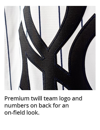 Premium twill team logo and numbers on back for an on-field look.