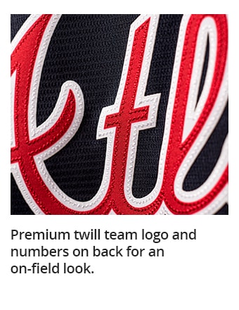 Premium twill team logo and numbers on back for an on-field look.