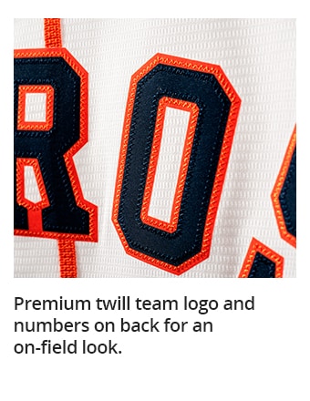 Premium twill team logo and numbers on back for an on-field look.