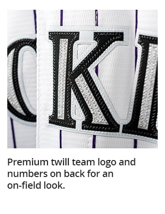 Premium twill team logo and numbers on back for an on-field look.