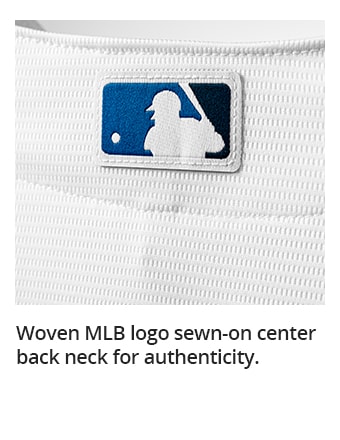 Woven MLB logo sewn-on center back neck for authenticity.