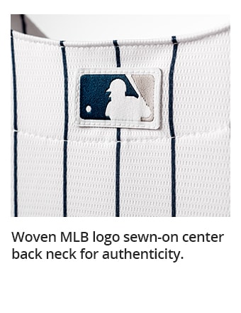 Woven MLB logo sewn-on center back neck for authenticity.