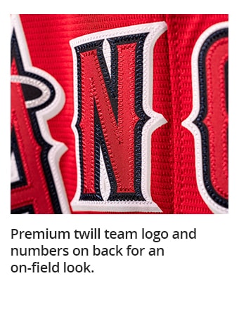 Premium twill team logo and numbers on back for an on-field look.