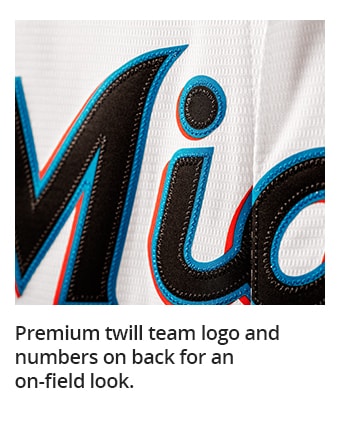 Premium twill team logo and numbers on back for an on-field look.