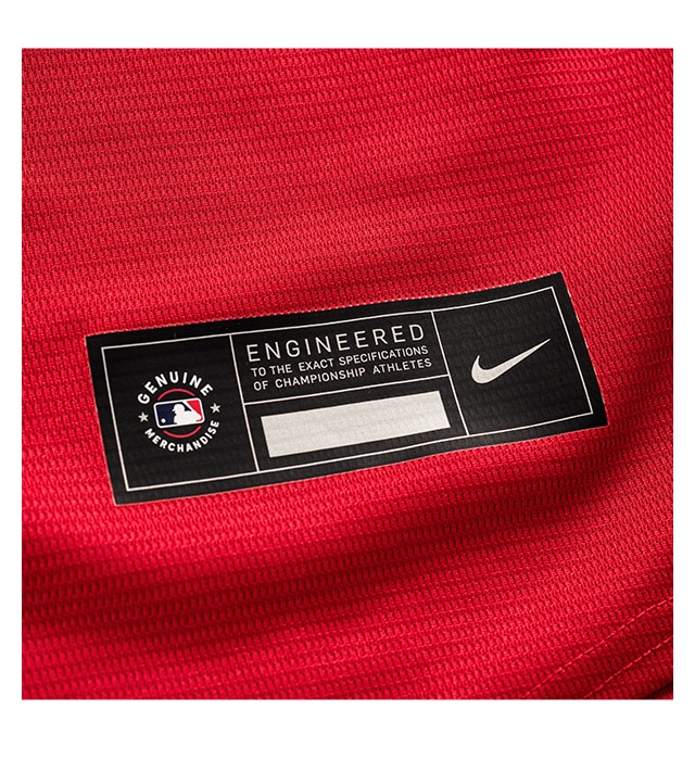 Genuine heat transferred MLB Nike jock tag on moisture-wicking fabric.