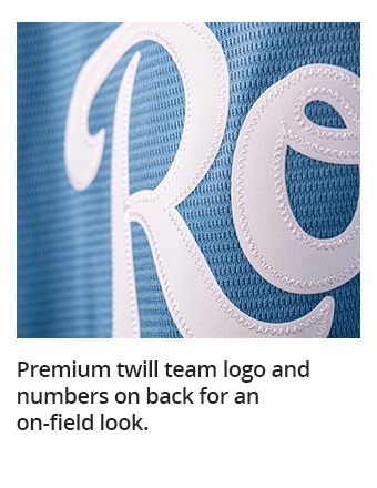 Premium twill team logo and numbers on back for an on-field look.