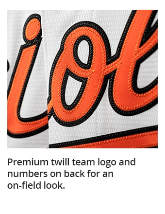Premium twill team logo and numbers on back for an on-field look.
