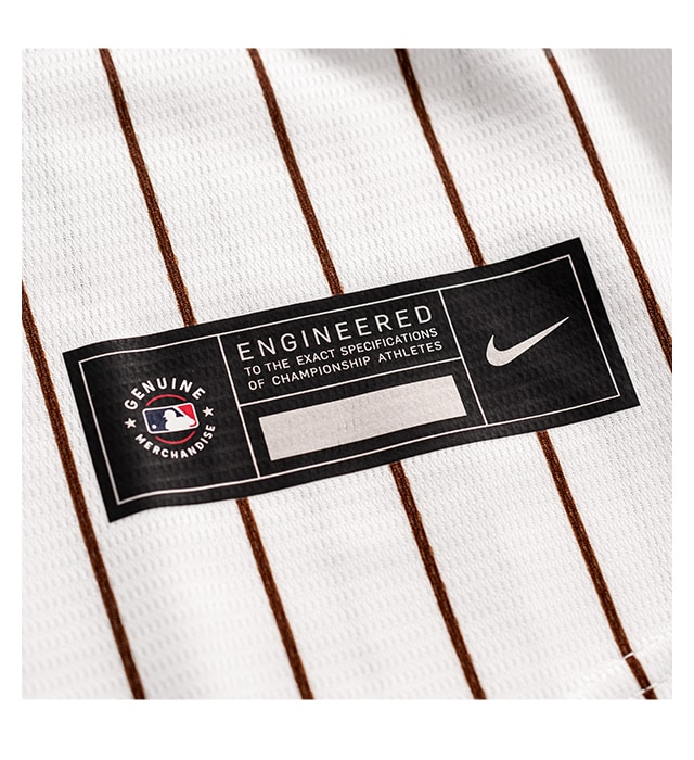 Genuine heat transferred MLB Nike jock tag on moisture-wicking fabric.