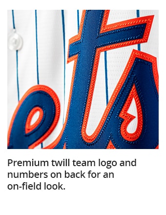 Premium twill team logo and numbers on back for an on-field look.