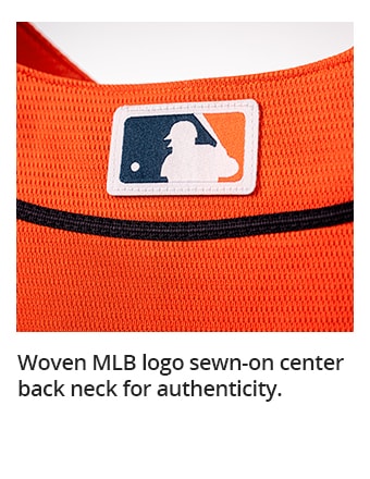 Woven MLB logo sewn-on center back neck for authenticity.