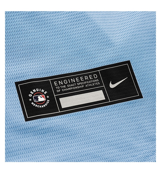 Genuine heat transferred MLB Nike jock tag on moisture-wicking fabric.