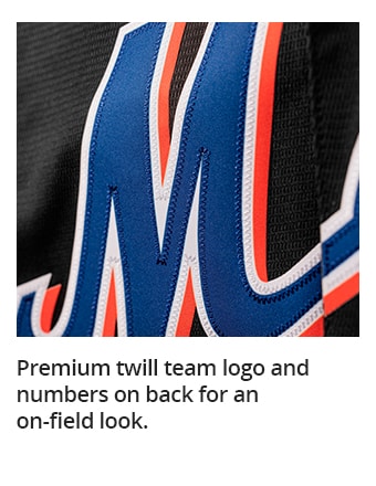 Premium twill team logo and numbers on back for an on-field look.