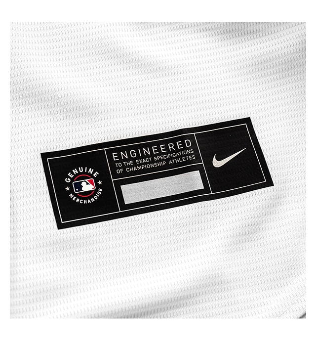 Genuine heat transferred MLB Nike jock tag on moisture-wicking fabric.