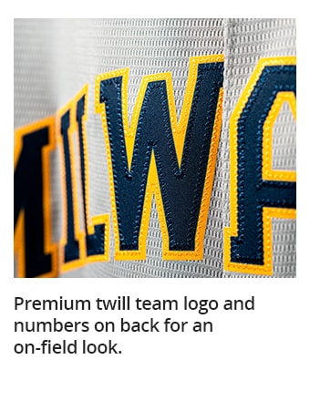 Premium twill team logo and numbers on back for an on-field look.