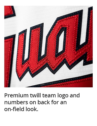 Premium twill team logo and numbers on back for an on-field look.