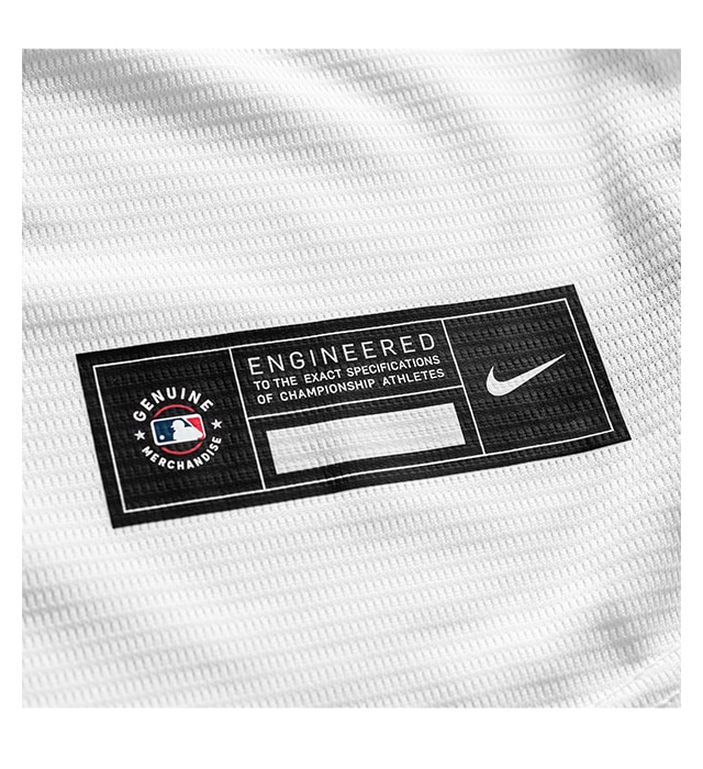 Genuine heat transferred MLB Nike jock tag on moisture-wicking fabric.