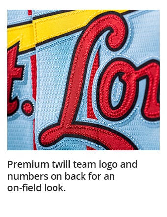 Premium twill team logo and numbers on back for an on-field look.