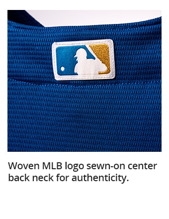 Woven MLB logo sewn-on center back neck for authenticity.