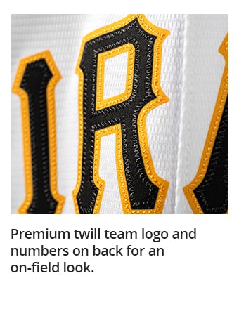 Premium twill team logo and numbers on back for an on-field look.
